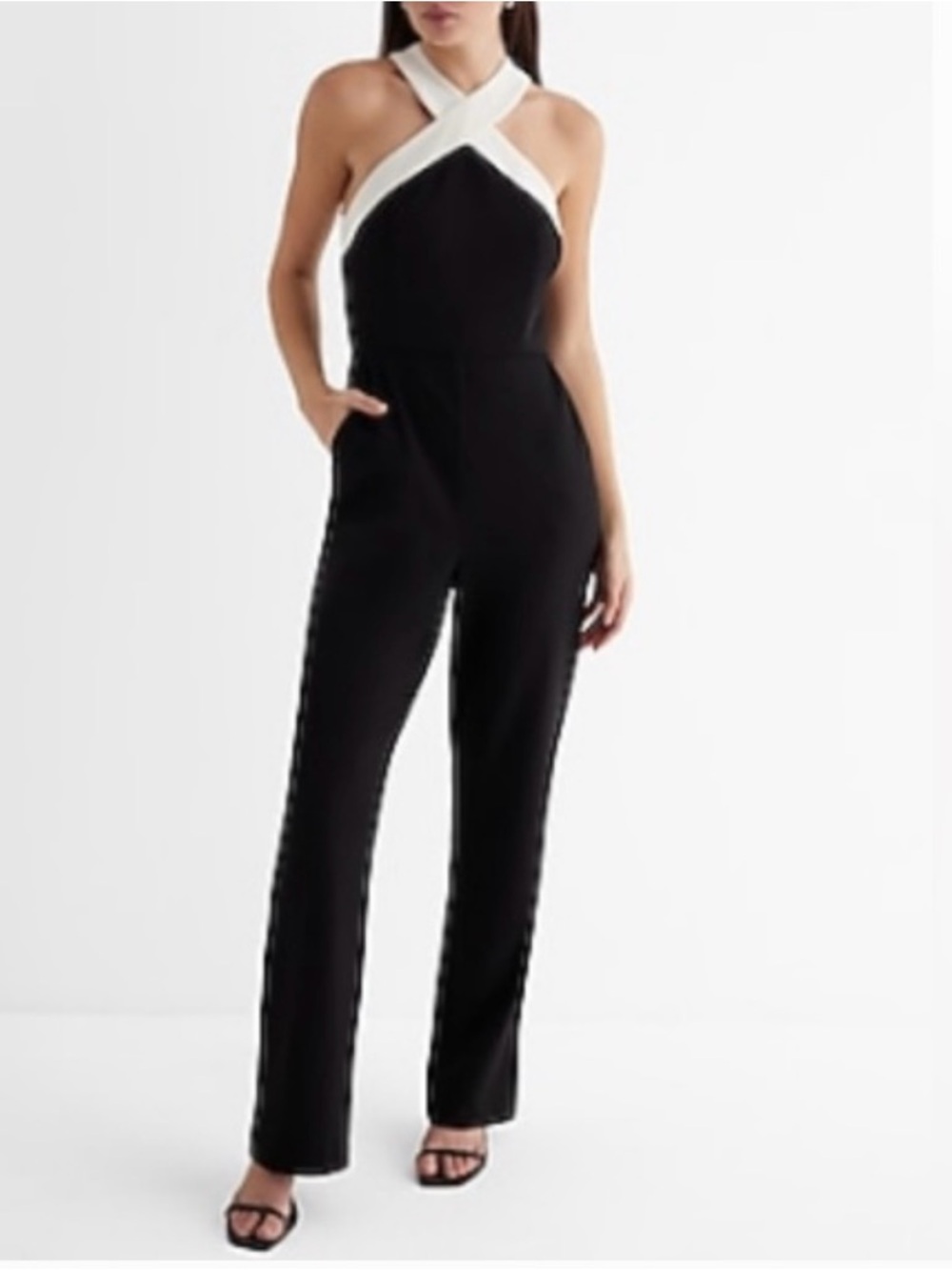 Express Black & White Halter Jumpsuit for Women